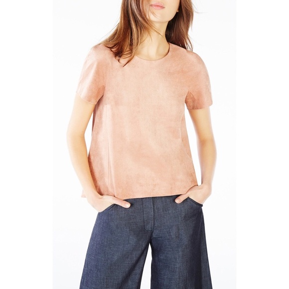 NEW BCBG FAUX SUEDE BROWN SOFT TOP BLOUSE SHIRT XS - Picture 4 of 7